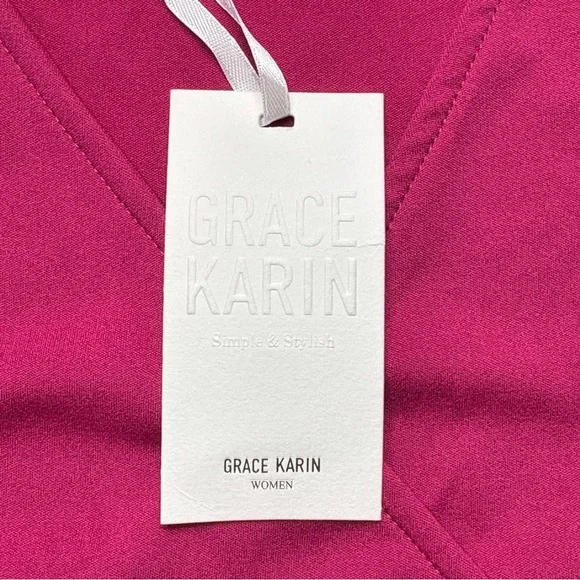 NWT GRACE KARIN Berry Pink Faux Wrap Blouse with Chiffon Split Sleeves M - Picture 12 of 12